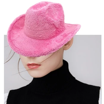 Ковбойская шляпа Плюшевая осень и зима Новая женская шляпа Мужская винтажная шляпа Модная шляпа для вечеринок Дропшиппинг